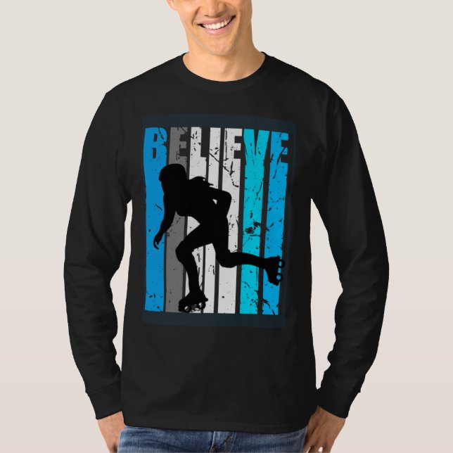 Camiseta Blue Believe Roller Skating Motivational Girls Tea (Frente)