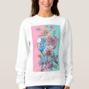 Camiseta Blue Budget Watercolor Rosas vermelhas, pássaro de