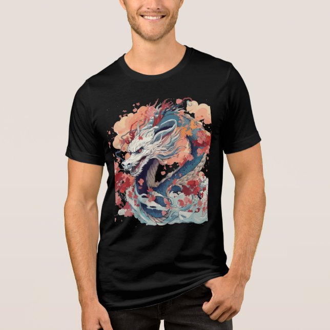 Camiseta Blue Dragon with Blossoms and Clouds (Frente)