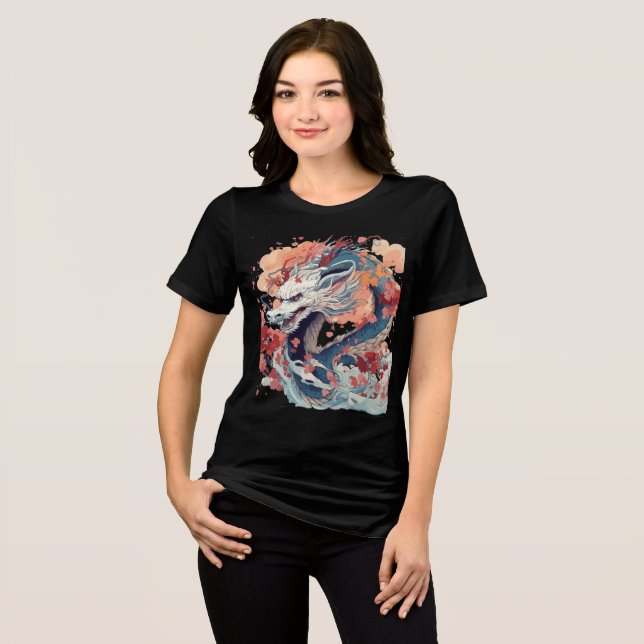 Camiseta Blue Dragon with Blossoms and Clouds (Frente Completa)