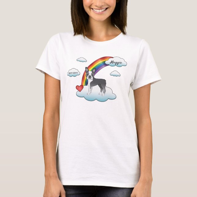 Camiseta Blue E Branco Boston Terrier Memorial Arco-Íris (Frente)