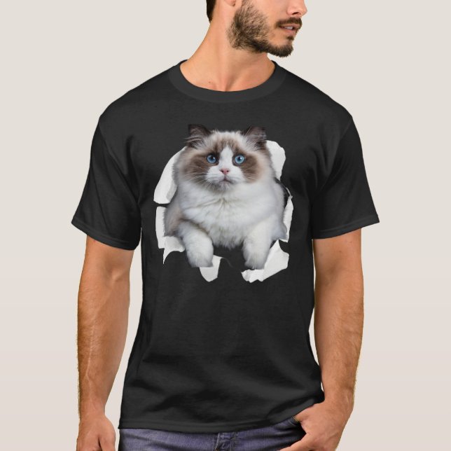 Camiseta Blue eye Kitten Torn Cloth Himalayan Birman Ragdol (Frente)
