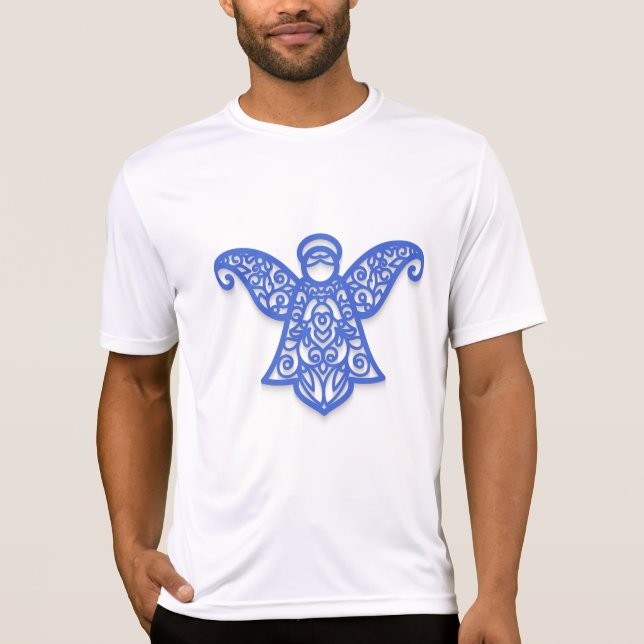 Camiseta Blue Filigree Angel Silhouette Ornate Lace (Frente)