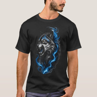 Camiseta Blue Fire Wolf | Fantasia Gráfica de Lobo