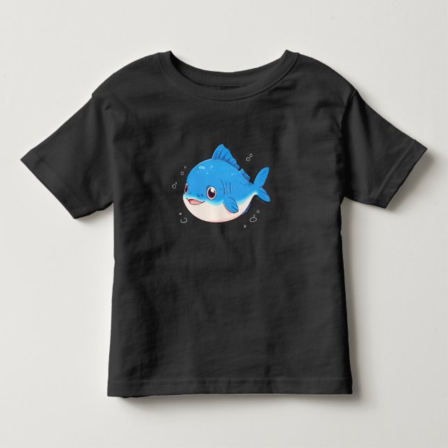 Camiseta Blue Fish Drawing, Cartoon Style (Frente)