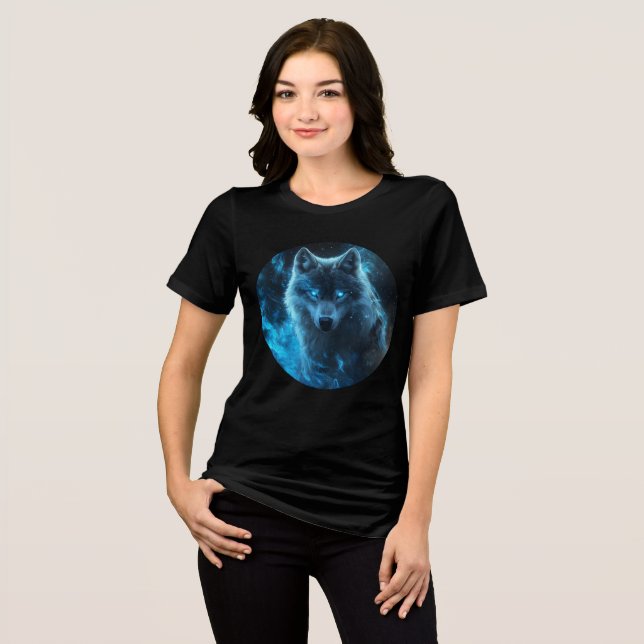 Camiseta Blue Flame Cosmic Wolf Art Print (Frente Completa)