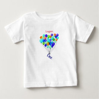 Camiseta Blue Green Boy BALLOON Personalizado Um Aniversári