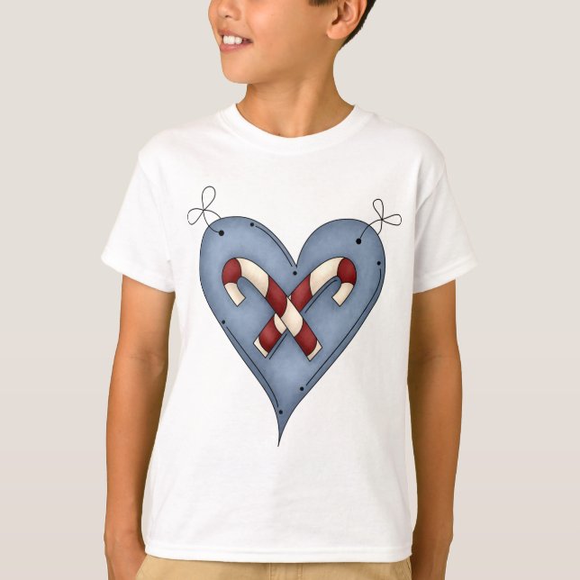 Camiseta Blue Heart with Candy Canes Country Christmas (Frente)