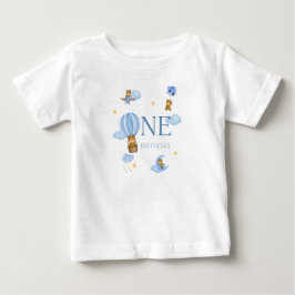 Camiseta Blue Hot Air Balloon Bear 1st Birthday Baby T-Shir