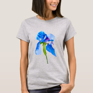 Camiseta Blue Iris moderna aquarela arte floral