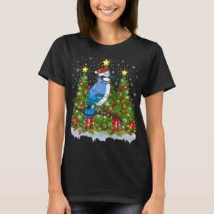 Camiseta Blue Jay Bird Luzes Papais noeis Blue Jay Natal