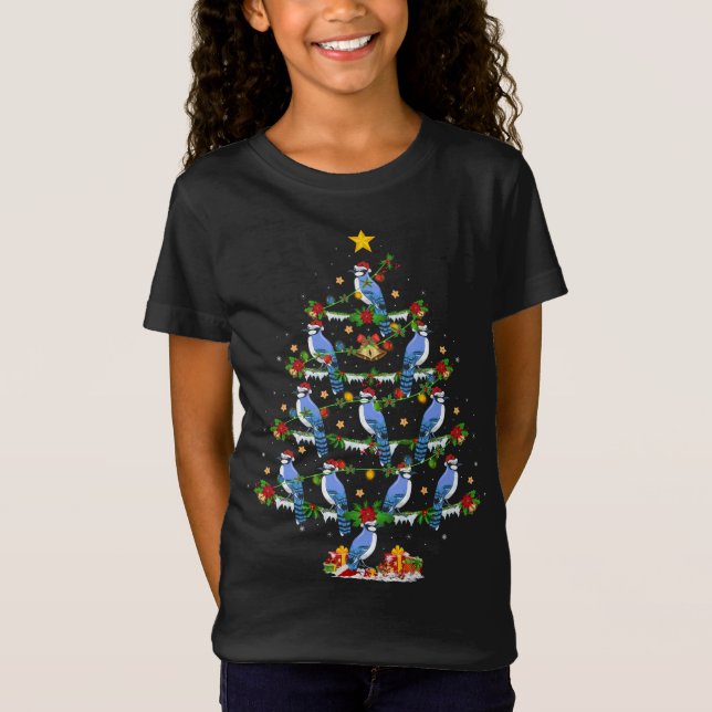 Camiseta Blue Jay Bird Xmas Lighting Blue Jay Christm (Frente)