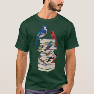 Camiseta Blue Jay Cardinal Bullfinch com Books Bird Biology