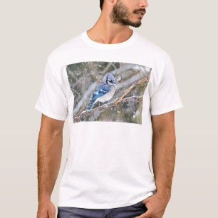 Camiseta Blue Jay em uma tempestade de neve