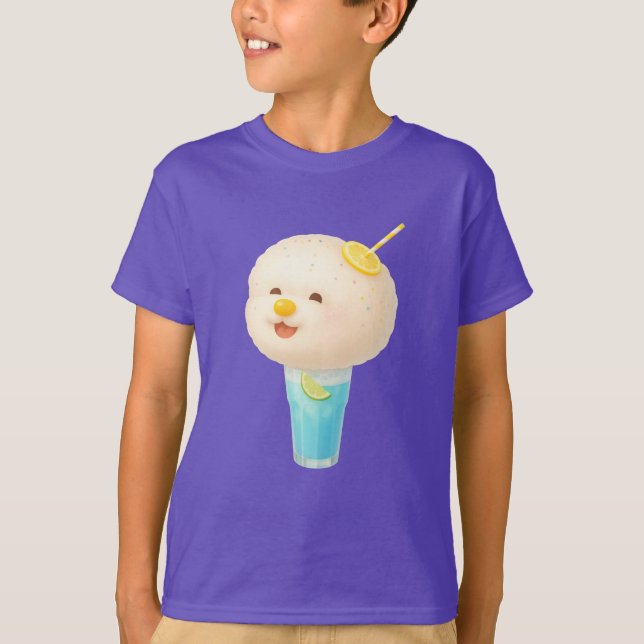 Camiseta Blue Lemon Float: Algodão Doce Bichon Sorridente (Frente)