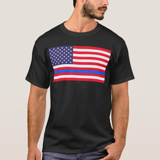 Camiseta "BLUE LINE FINO na BANDEIRA " (Frente)
