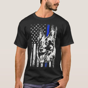 Camiseta Blue Line USA Flag K9 German shepherd Patriótico