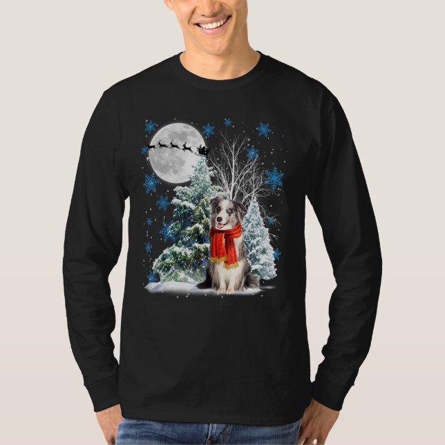 Camiseta Blue Merle Collie sob luz da lua Natal P (Frente)