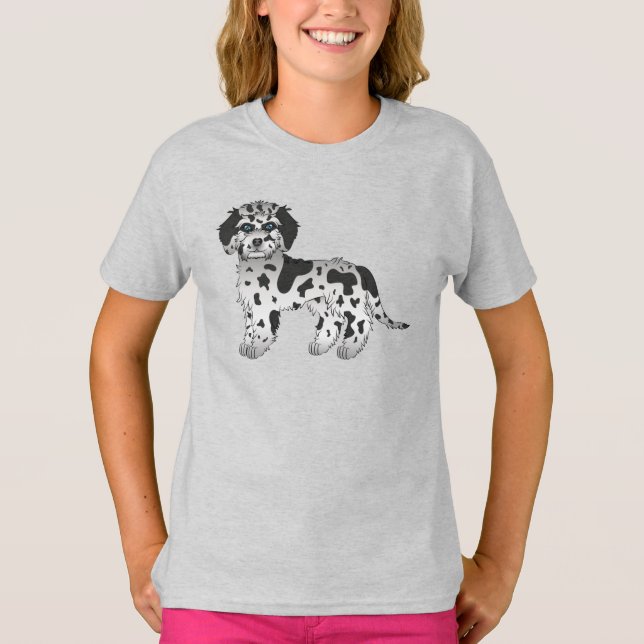 Camiseta Blue Merle Mini Goldendoodle Cachorro de Desenho A (Frente)