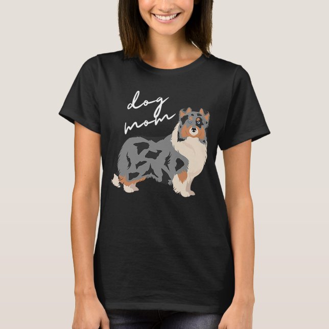 Camiseta Blue Merle White e Tan Shetland Sheepdog Mãe (Frente)