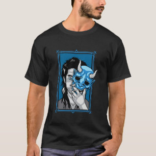 Camiseta Blue Oni Mask Man Japonês Demon Aestic Art