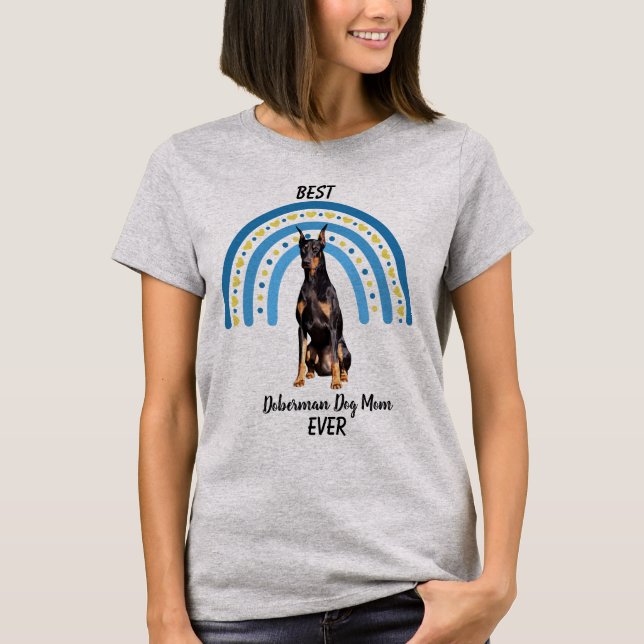 Camiseta Blue Rainbow Best Doberman Mãe (Frente)