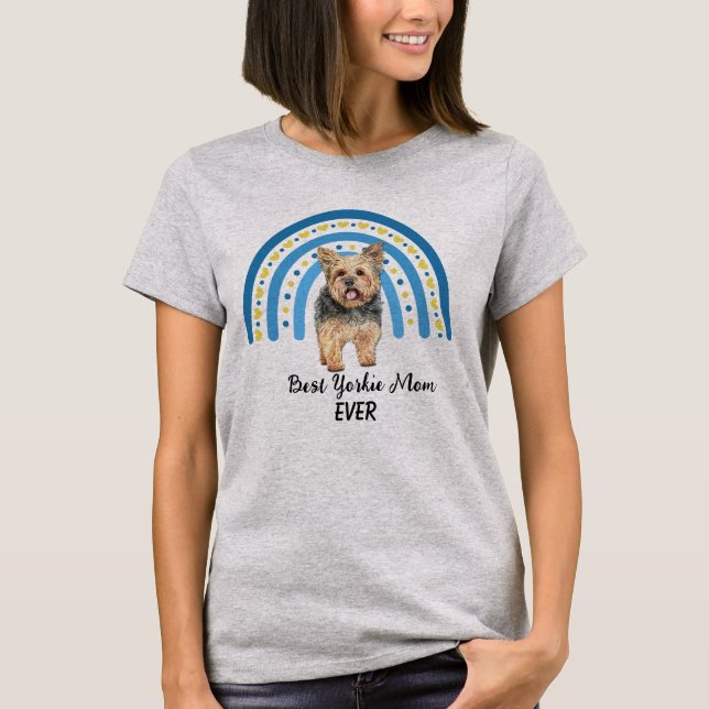 Camiseta Blue Rainbow Best Yorkie Mãe (Frente)