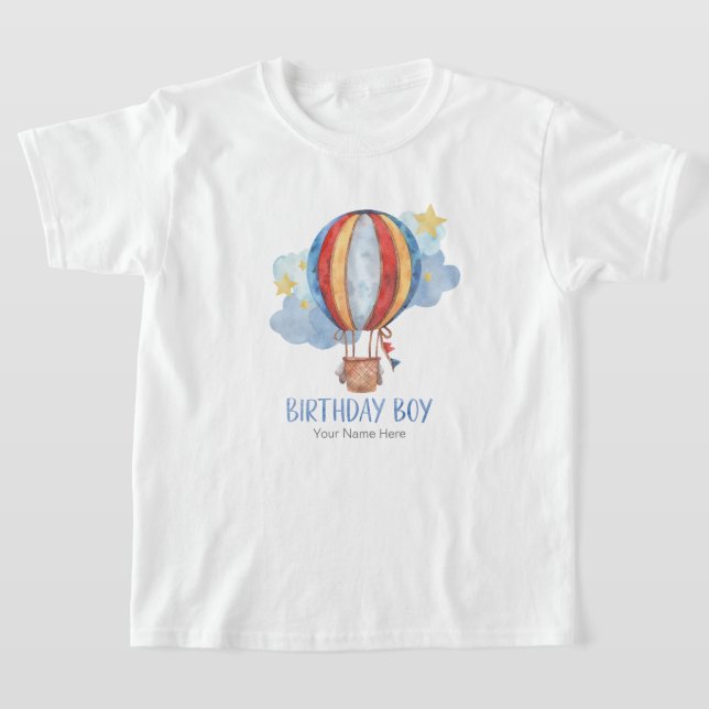 Camiseta Blue Red Hot Air Balloon Stars Happy Birday Boy (Postura )