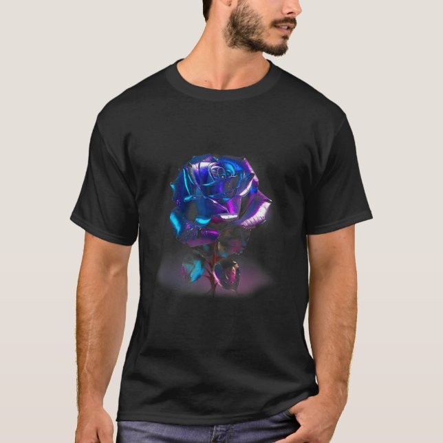 Camiseta Blue Rose with Pink Flower (Frente)