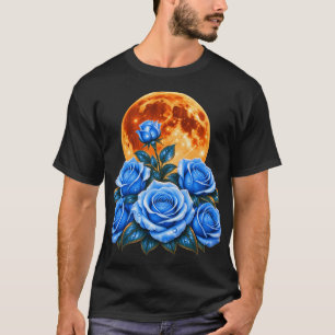 Camiseta Blue Roses Full Moon   Floral Celestial T