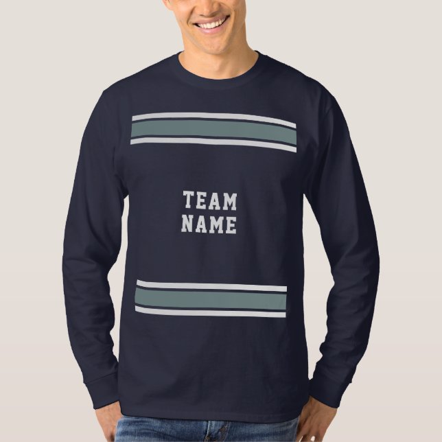 Camiseta Blue Silver White Jersey Team Name Long Sleeve (Frente)