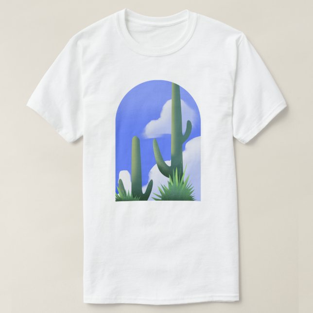 Camiseta Blue Sky Desert Cactus Painting Tee (Frente do Design)