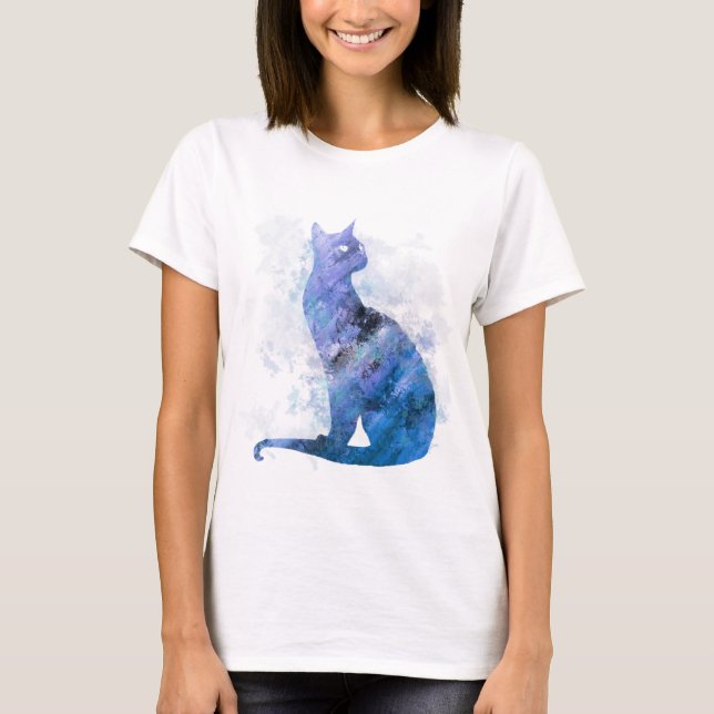 Camiseta Blue Splash Digital Watercolor Cat 726 (Frente)