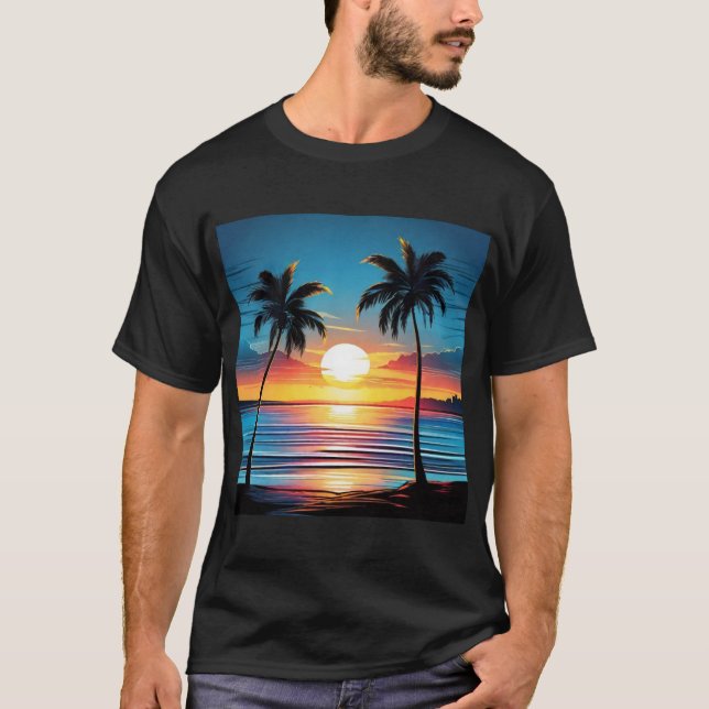 Camiseta Blue Sunset Beach Tee - Tranquil Shoreline in Twil (Frente)