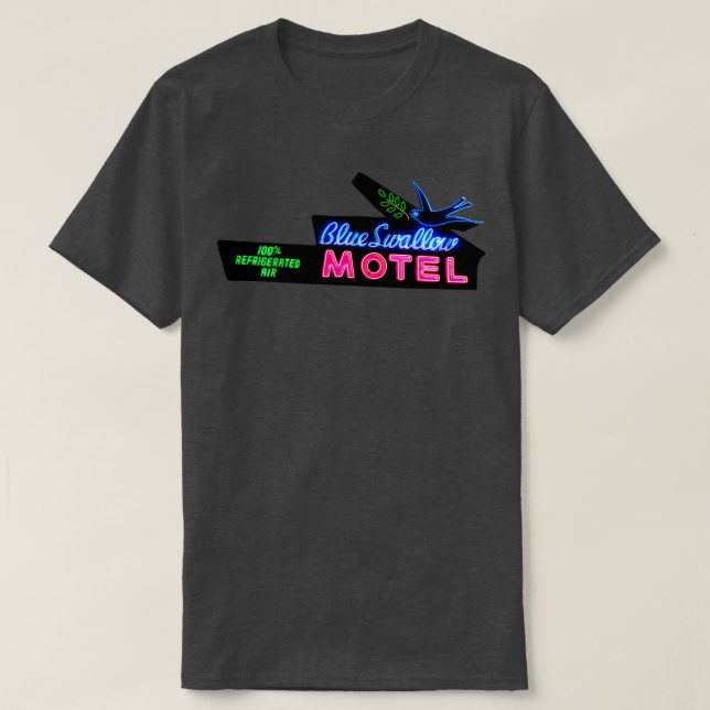 Camiseta Blue Swallow Motel Neon Sign Route 66 (Frente do Design)