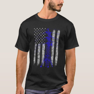 Camiseta Blue Transmission Tower American Flag Lineman