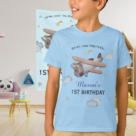 Camiseta Blue Vintage Airplane Time Flies 1st Birthday