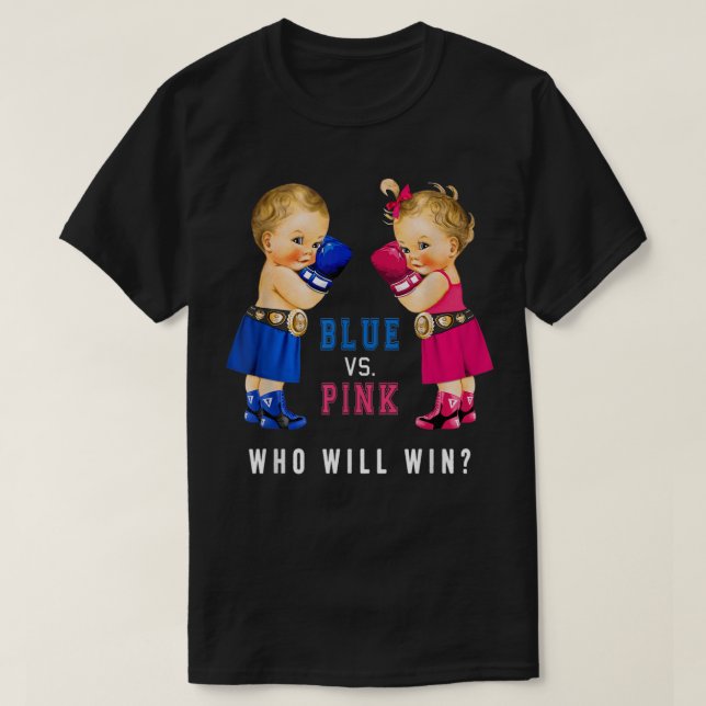 Camiseta Blue vs Pink Boxing Babies Gender Reveal Party T-4 (Frente do Design)
