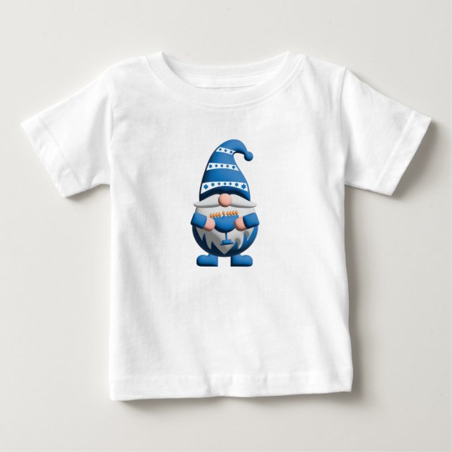 Camiseta Blue White Hanukkah Gnome holding Menorah (Frente)