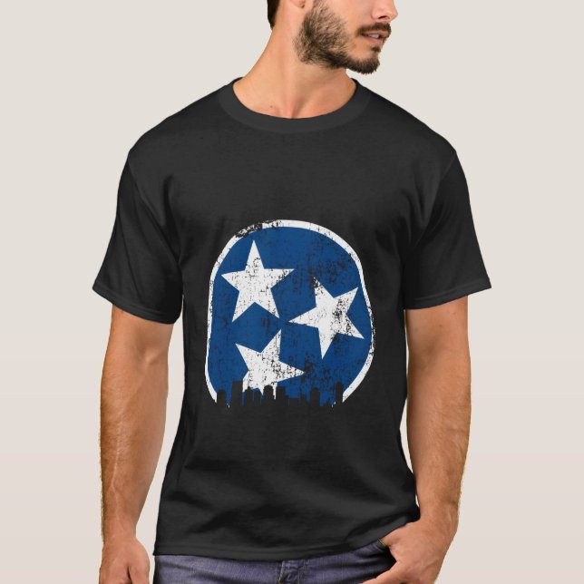 Camiseta Blue White State Flag Nashville Skyline (Frente)