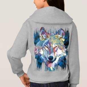 Camiseta Blue Wolf Hoodie Lobo Colorido Cabeça Hoodie