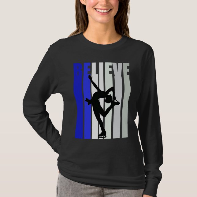 Camiseta Blue Womens Believe Ice Skating Inspirational Squa (Frente)