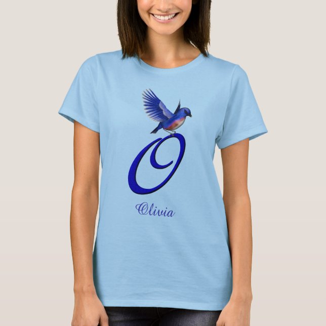 Camiseta Bluebird Monogram Initial O Elegant Personalized (Frente)
