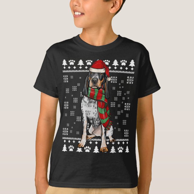Camiseta Bluetick Coonhound Dog Santa Hat Natal Feio Natal (Frente)