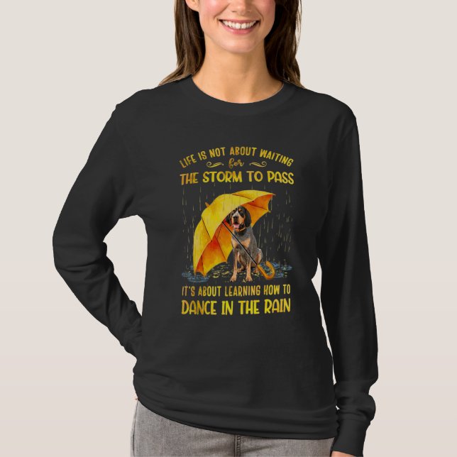 Camiseta Bluetick Coonhound É sobre aprender como dançar (Frente)