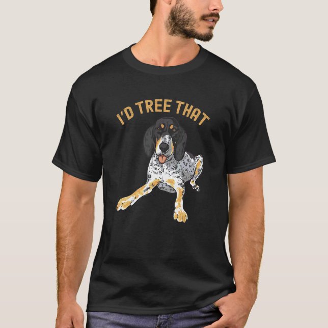 Camiseta Bluetick Coonhound Eu Perseguia Até a Árvore (Frente)