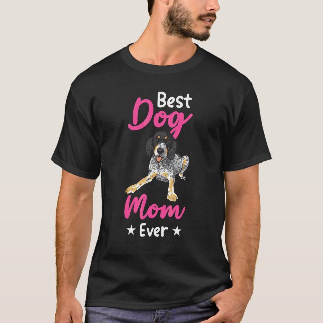 Camiseta Bluetick Coonhound Melhor Mãe de Cachorro de Todos (Frente)