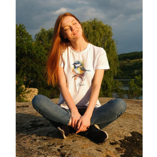 Camiseta Bluetit bonito em uma ramificação, personalizado