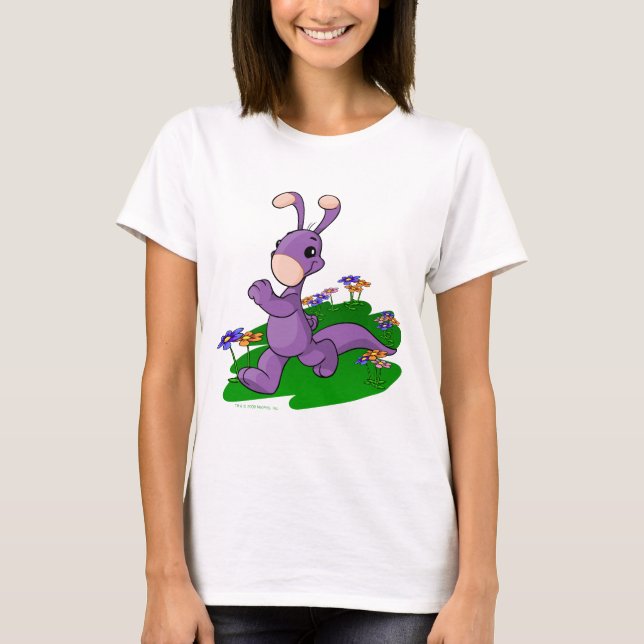 Camiseta Blumaroo roxo que marcha através da ilha de Roo (Frente)