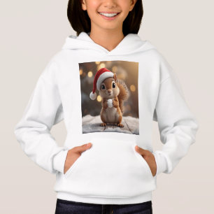 Camiseta Blusa com Capuz de Esquilo de Natal Fofo para Meni